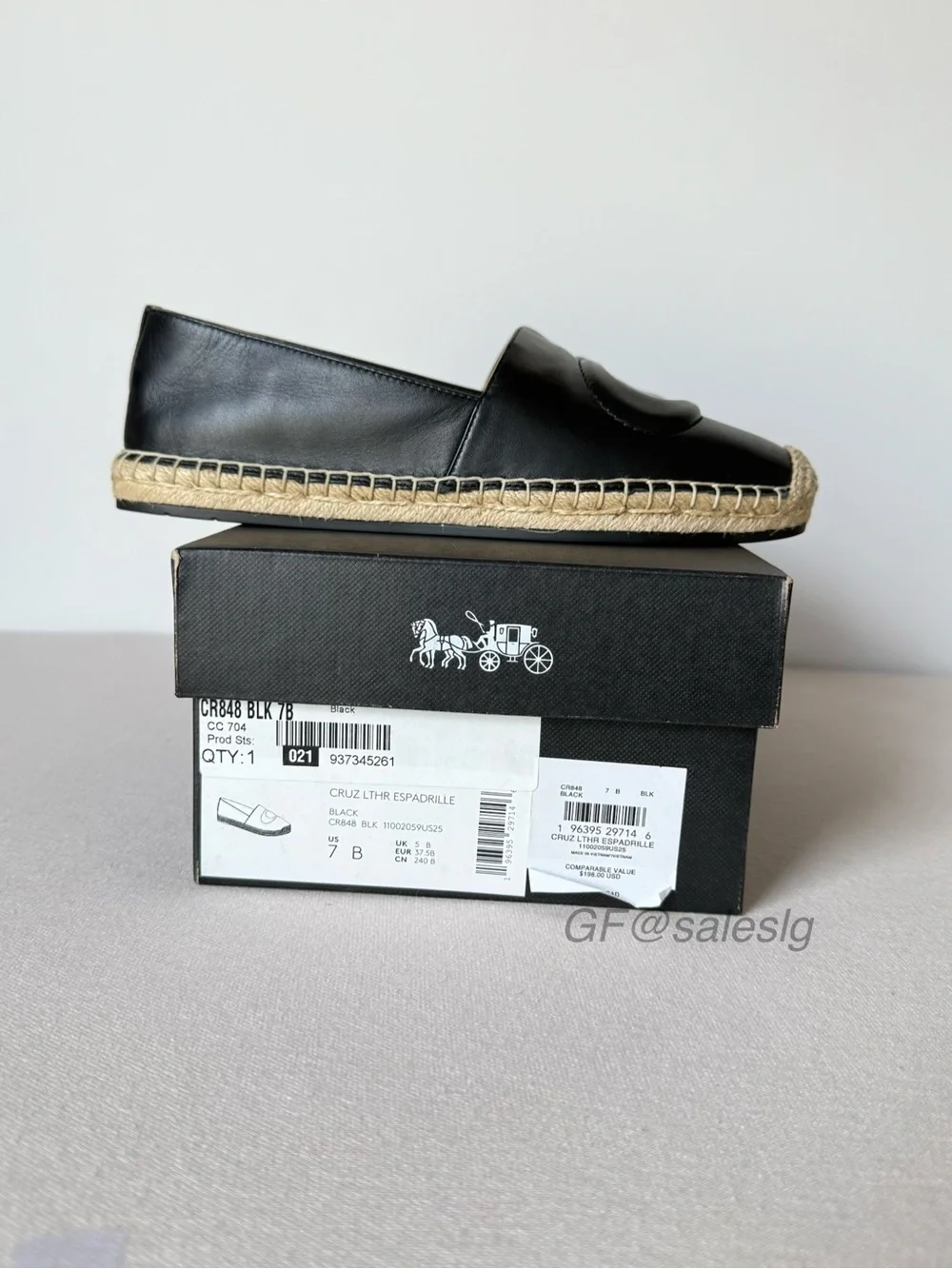 Coach Cruz Espadrille Leather Loafer Black CR848 Size 7